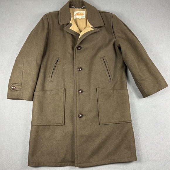 VINTAGE Lakeland Sportswear Coat Mens 38 Brown Wool Car Coat 50s - Picture 1 of 11